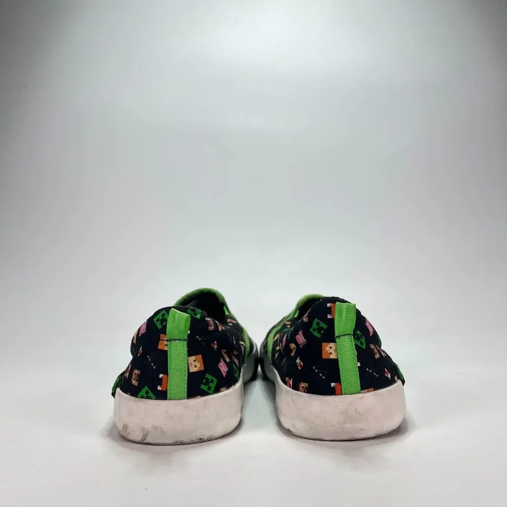 Minecraft Little & Big Black Green Canvas Casual Slip On Sneakers Youth Size 6